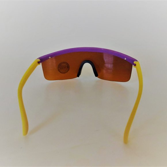 (NWT) Vintage 90's Junior One Piece Blade Sports Sunglasses (Purple/Yellow) - Picture 3 of 4
